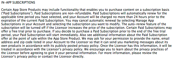 In App Subscriptions Terms of Service